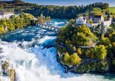 Rhine,Falls,Or,Rheinfall,,Switzerland,Panoramic,Aerial,View.,Tourist,Boat