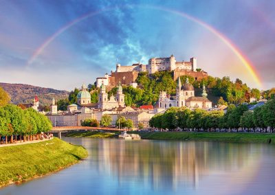 Austria,,Rainbow,Over,Salzburg,Castle